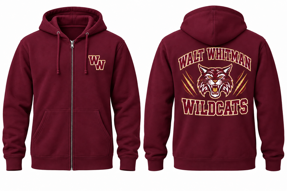 Walt Whitman Varsity Zip-Up Hoodie in Maroon