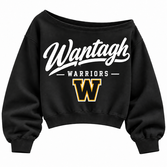 Wantagh Warriors off-shoulder sweatshirt in black