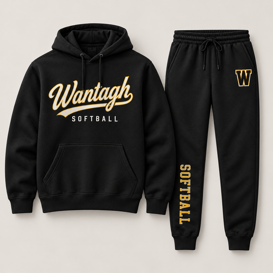 Wantagh Softball Script Hoodie & Jogger Set - Black front