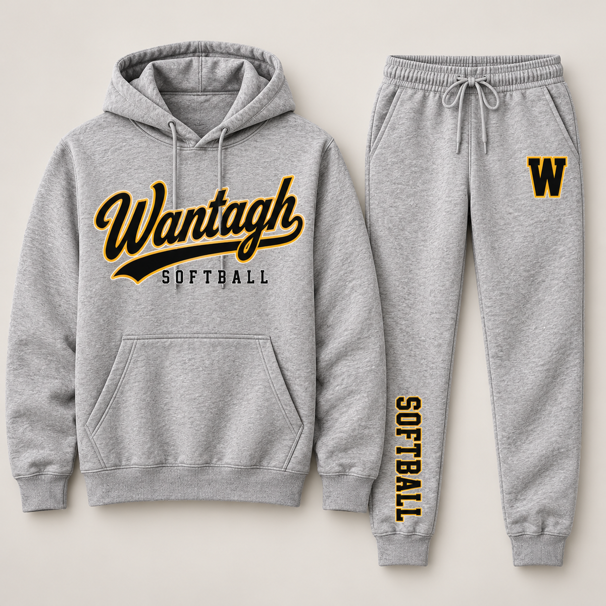 Wantagh Softball Script Hoodie & Jogger Set - Heather Gray front