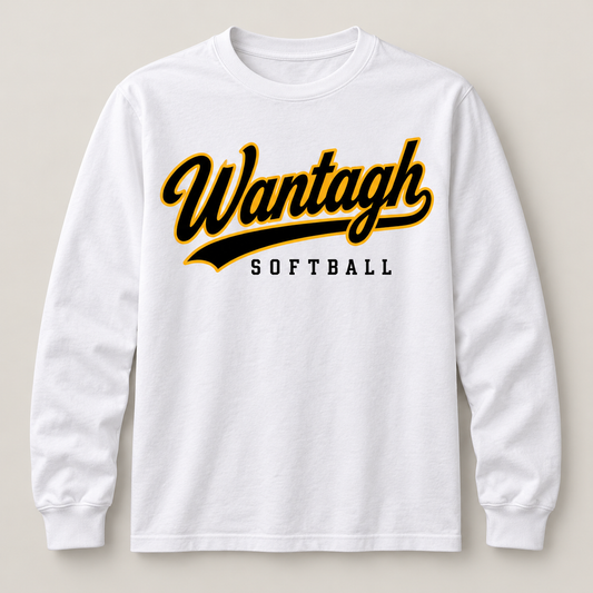 Wantagh Softball Script Long Sleeve - White front