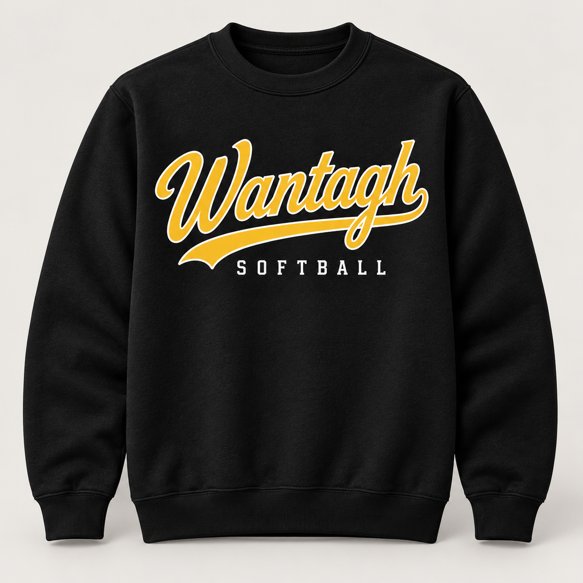 Wantagh Softball Script Crewneck - Black front