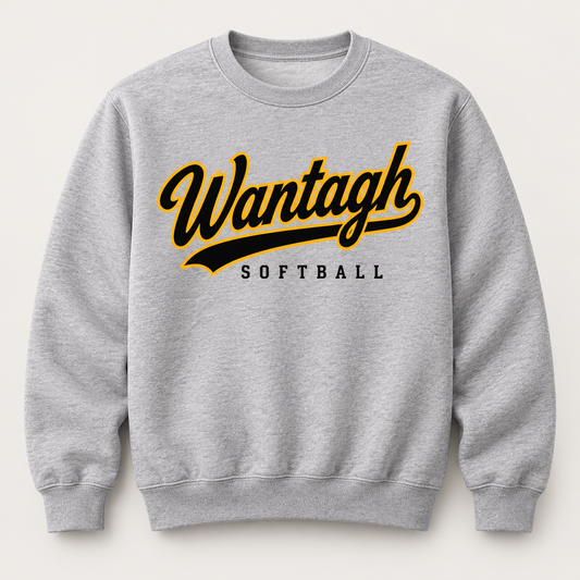 Wantagh Softball Script Crewneck - Heather Gray front