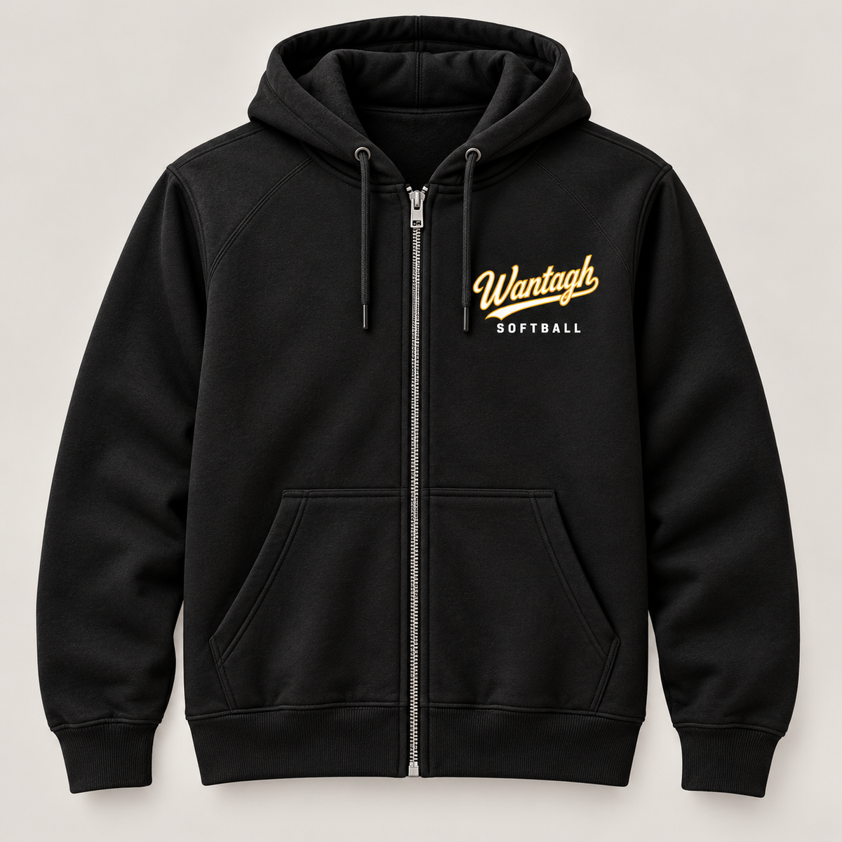 Wantagh Softball Script Full-Zip Hoodie - Black front