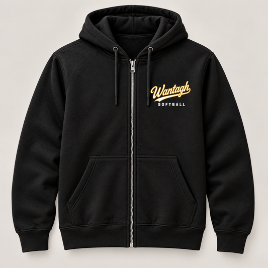 Wantagh Softball Script Full-Zip Hoodie - Black front