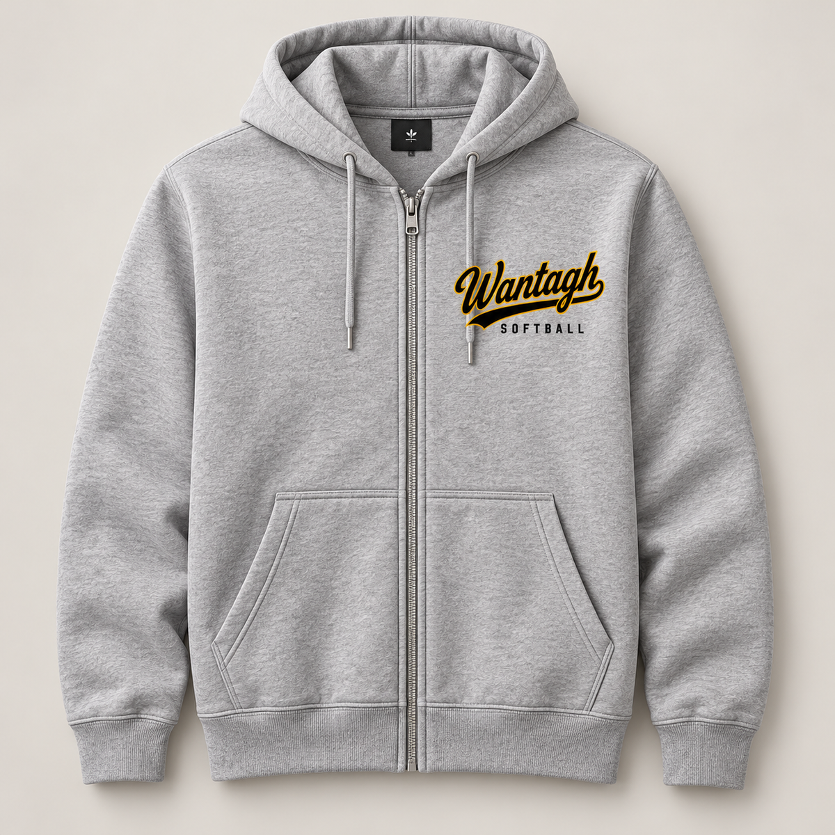 Wantagh Softball Script Full-Zip Hoodie - Heather Gray front