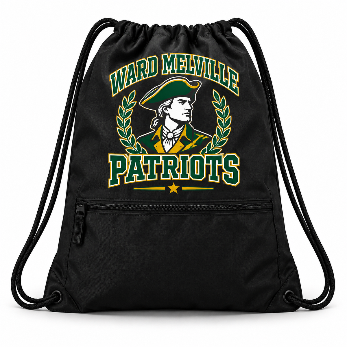 Ward Melville Patriots Solid Black Zip Drawstring Bag