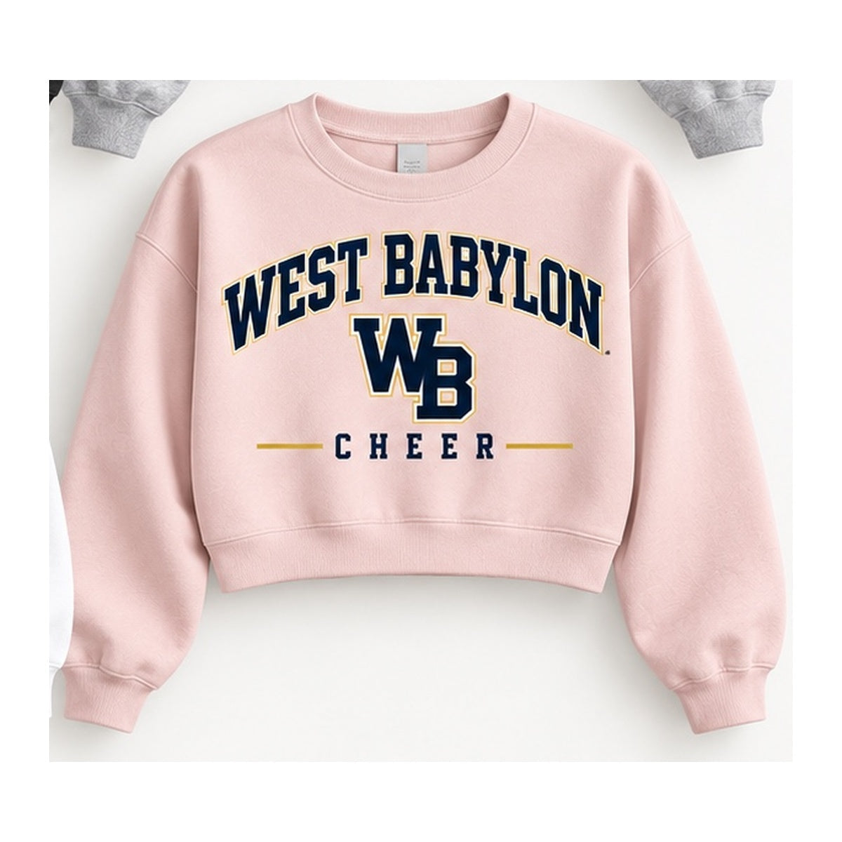 West Babylon Cheer collegiate arch cropped crewneck in blush