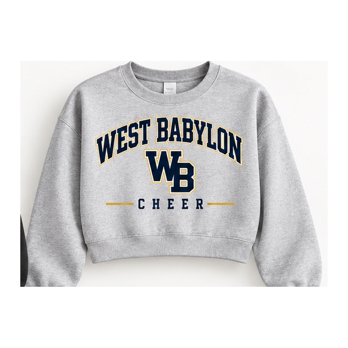 West Babylon Cheer collegiate arch cropped crewneck in heather gray