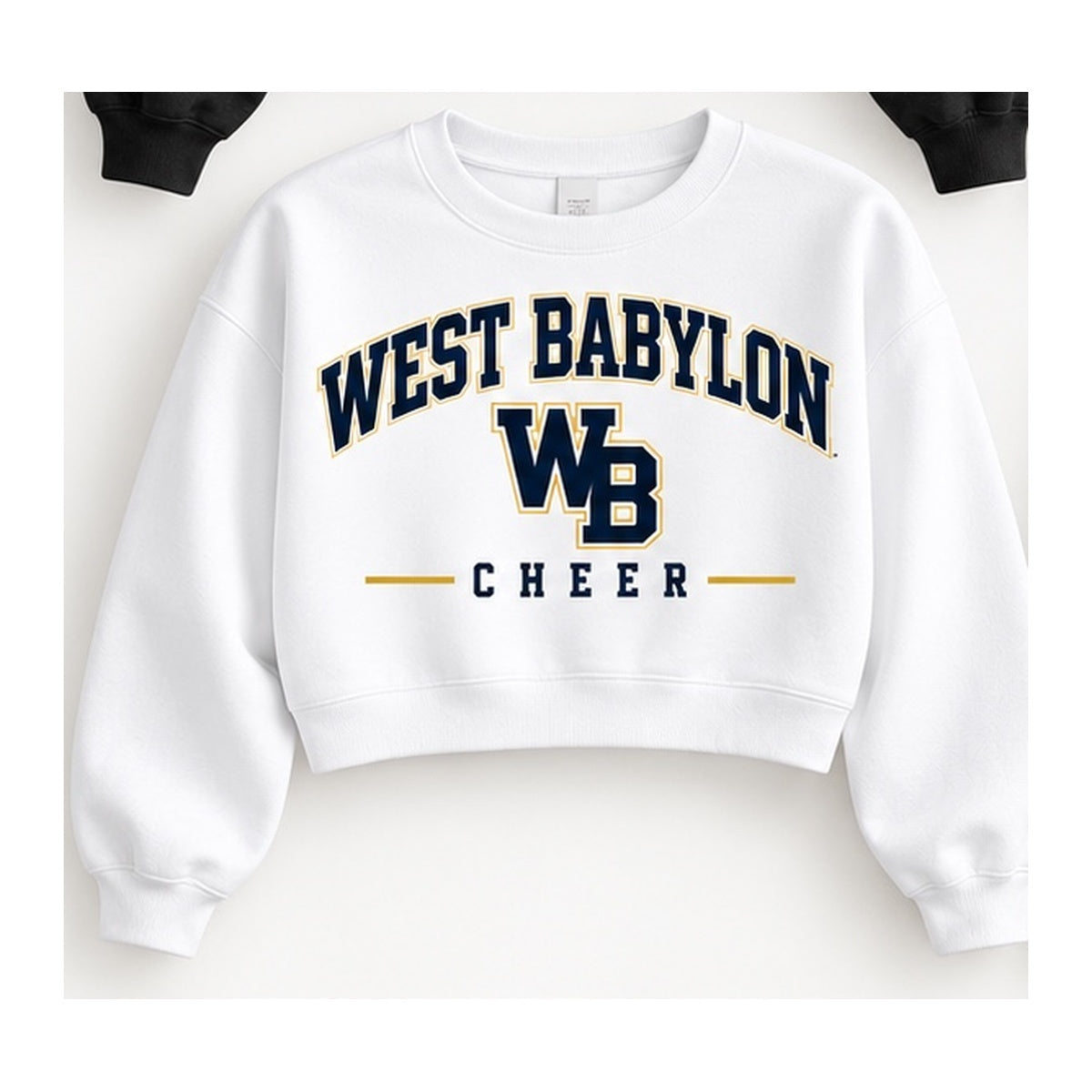 West Babylon Cheer collegiate arch cropped crewneck in white