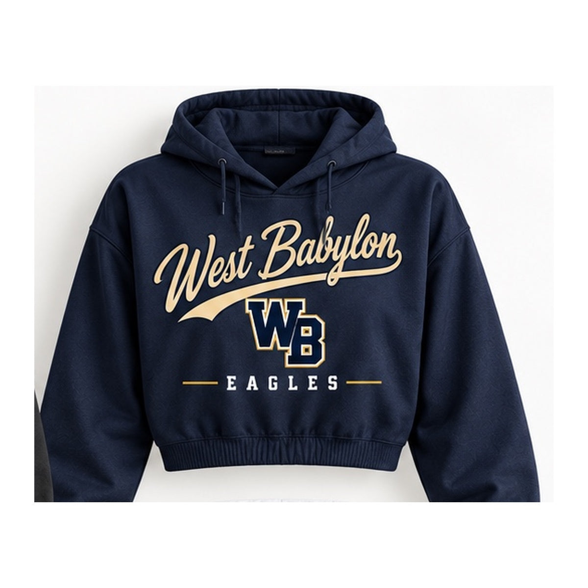 West Babylon Eagles heritage script cropped hoodie in navy