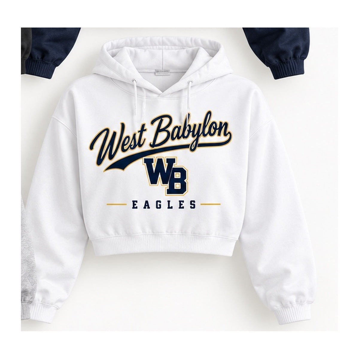 West Babylon Eagles heritage script cropped hoodie in white