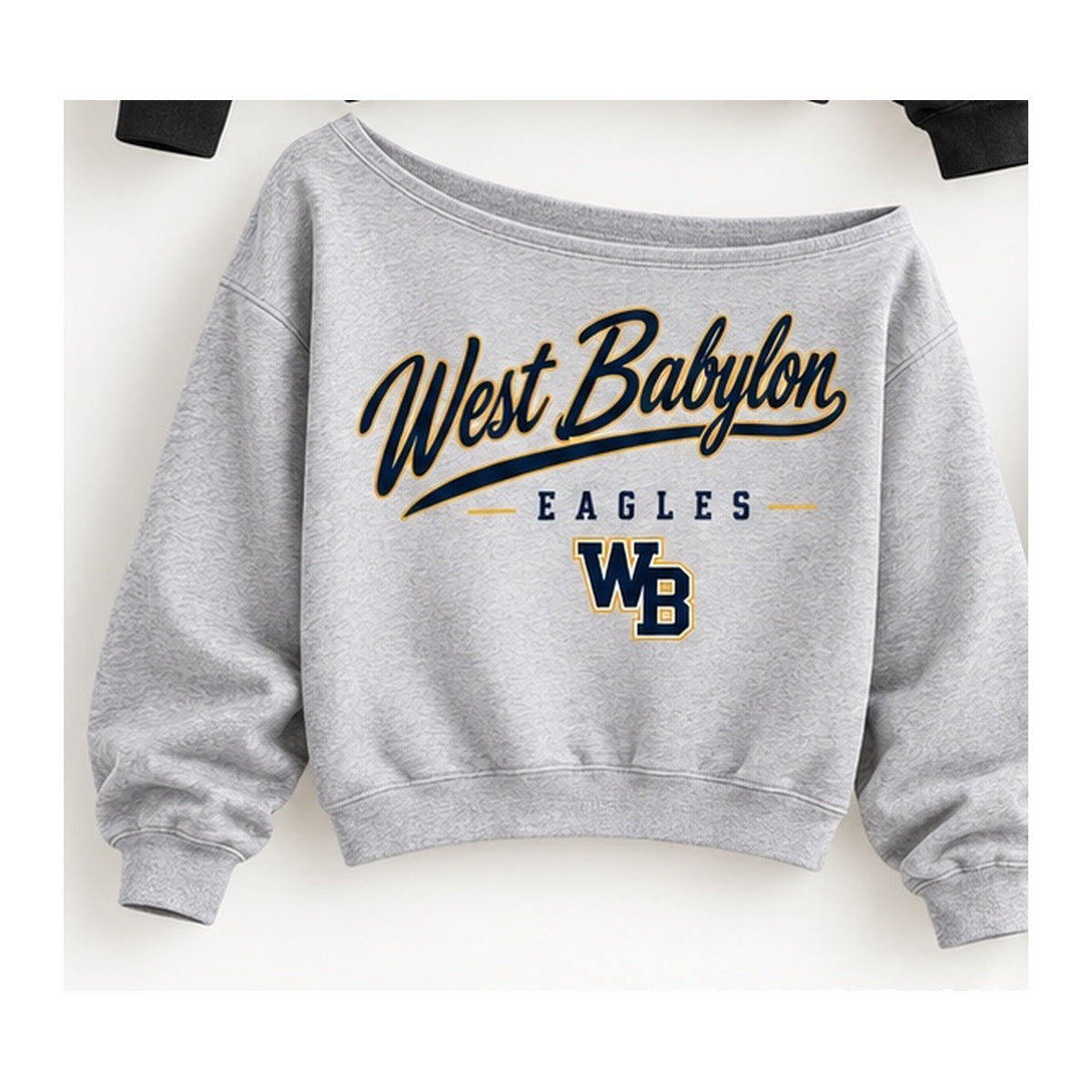 West Babylon Eagles heritage script off-shoulder sweatshirt in heather gray
