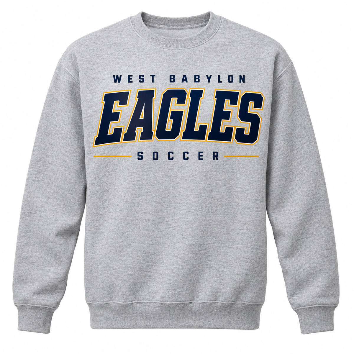 West Babylon Eagles Soccer Athletic Block Classic Crewneck in Heather Gray