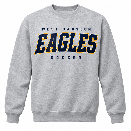 West Babylon Eagles Soccer Athletic Block Classic Crewneck in Heather Gray