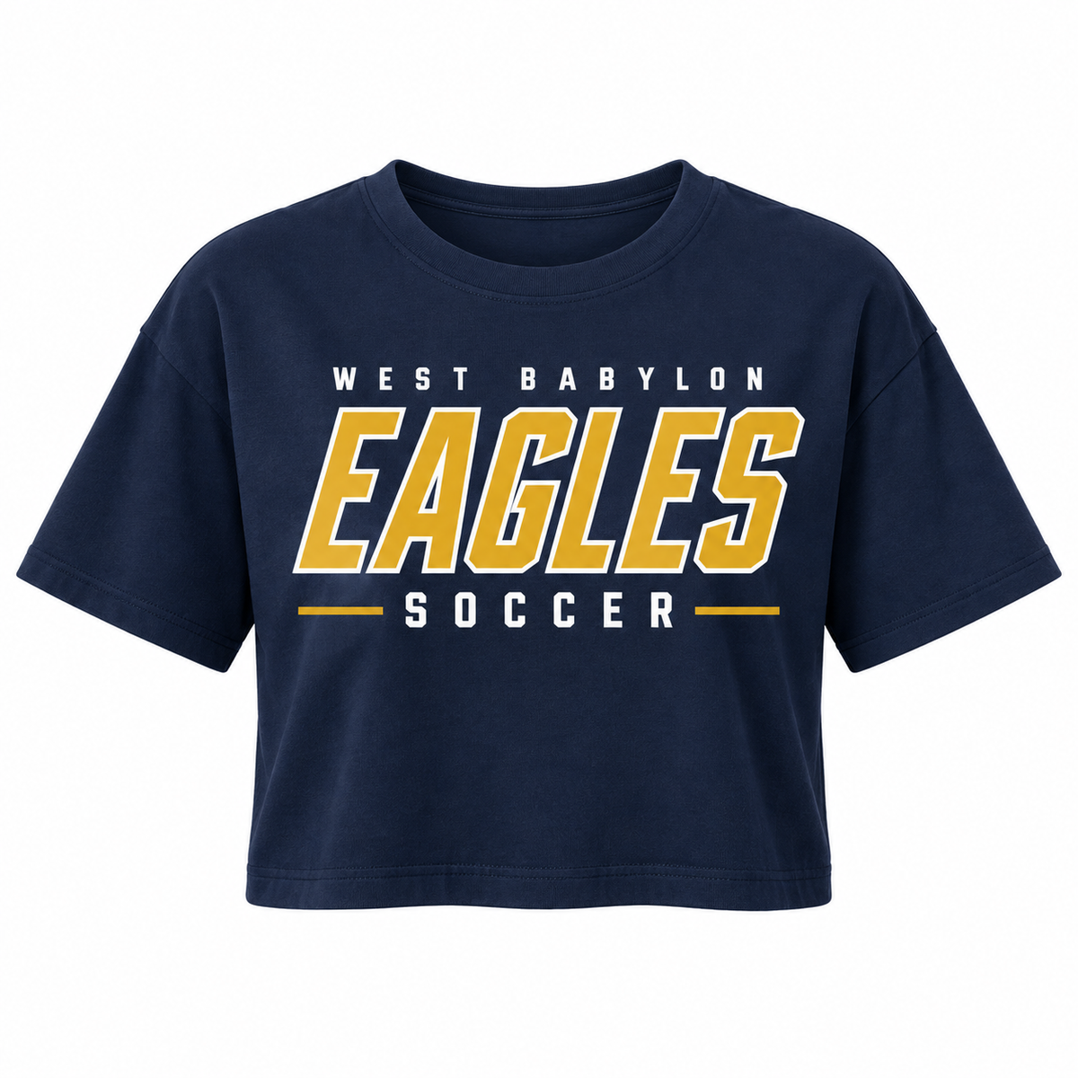 West Babylon Eagles Soccer Athletic Block Women's Boxy Crop Tee in Navy