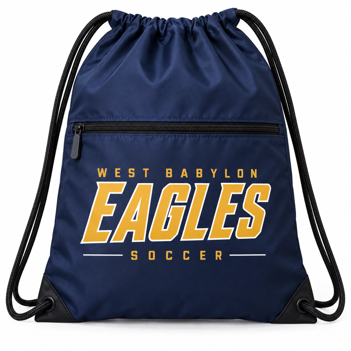 West Babylon Eagles Soccer Athletic Block Zip Drawstring Sport Bag in Navy