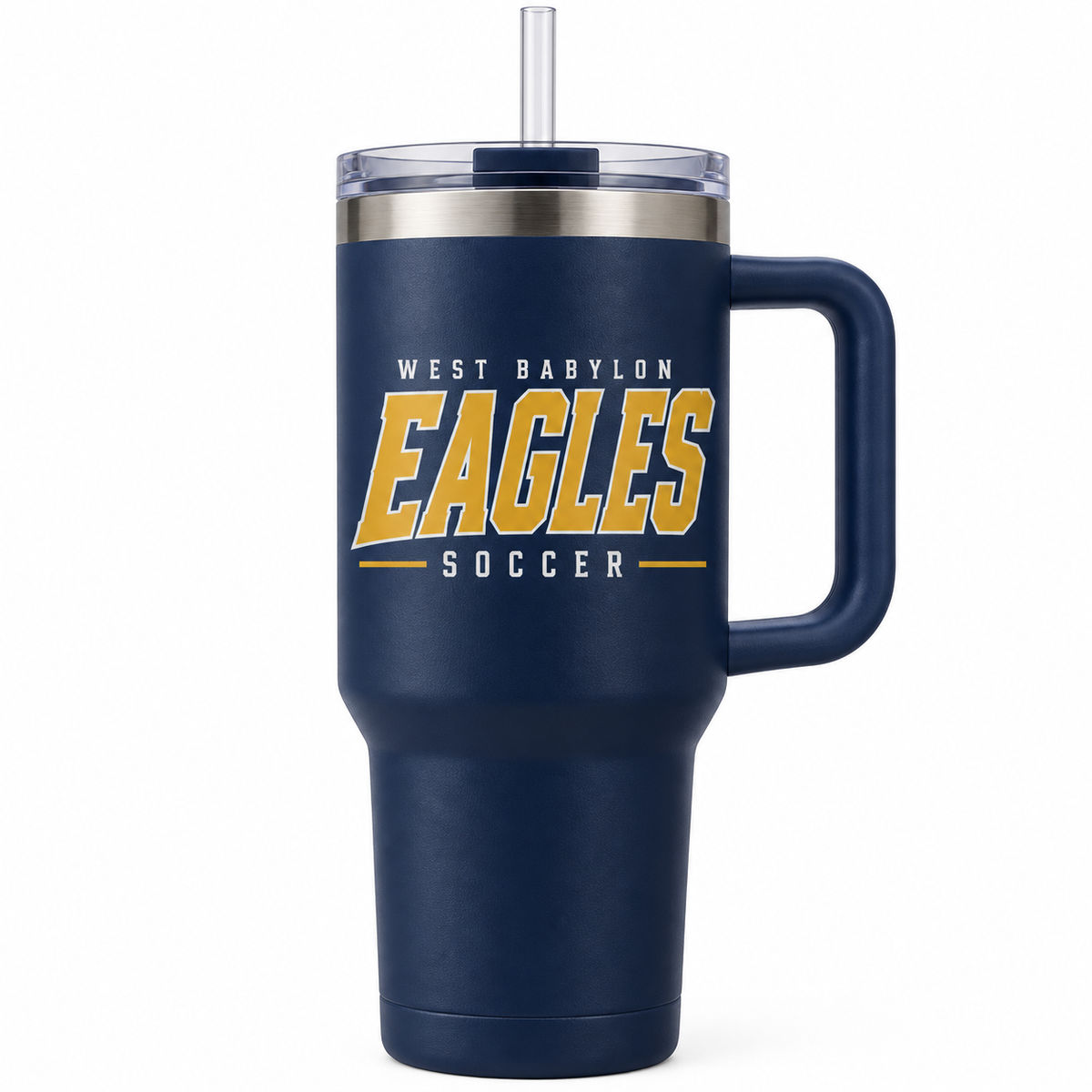 West Babylon Eagles Soccer Athletic Block 40 oz Personalized Handled Tumbler in Navy