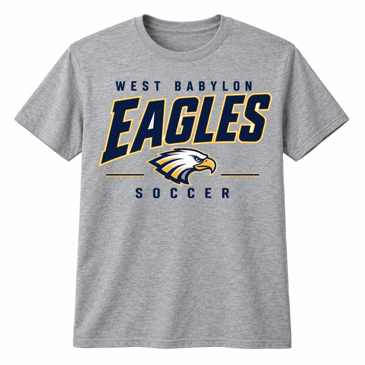 West Babylon Eagles Soccer Athletic Block Eagle Mascot T-Shirt in Heather Gray