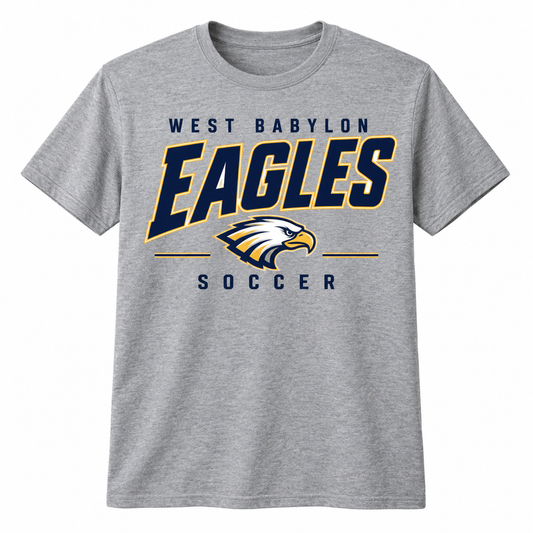 West Babylon Eagles Soccer Athletic Block Eagle Mascot T-Shirt in Heather Gray