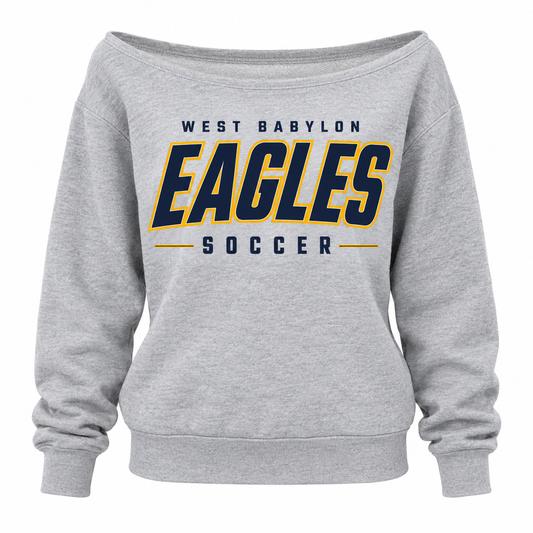 West Babylon Eagles Soccer Athletic Block Women's Off-Shoulder Sweatshirt in Heather Gray