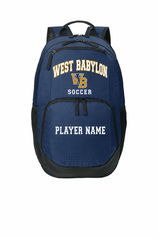 West Babylon Eagles Soccer Heritage Varsity Sport-Tek BST200 Personalized Backpack in Navy