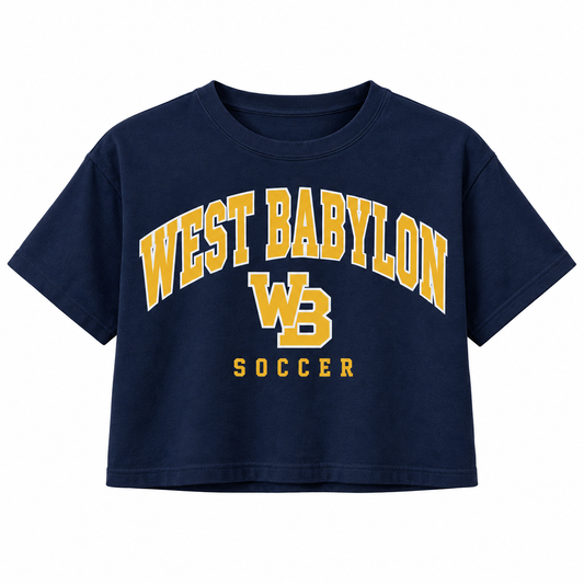 West Babylon Eagles Soccer Heritage Varsity Women's Boxy Crop Tee in Navy