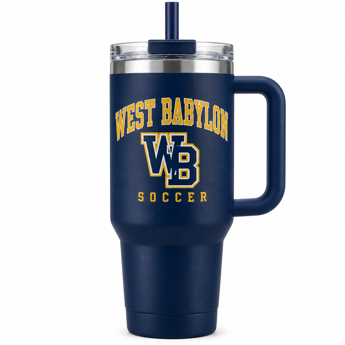West Babylon Eagles Soccer Heritage Varsity 40 oz Personalized Handled Tumbler in Navy