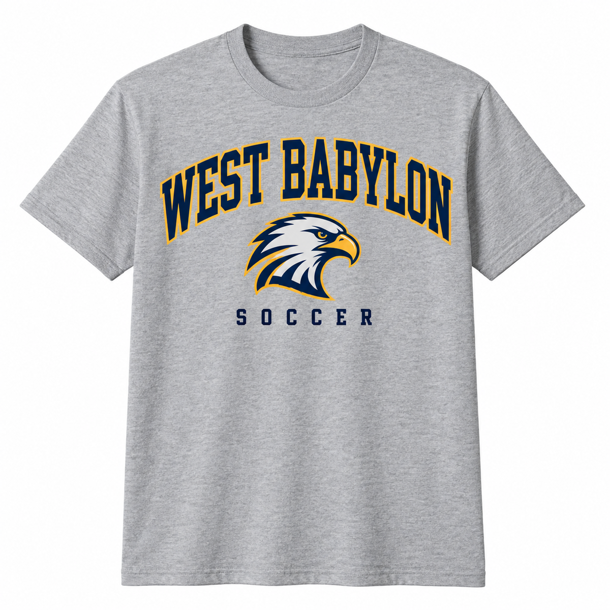 West Babylon Eagles Soccer Heritage Varsity Eagle Mascot T-Shirt in Heather Gray