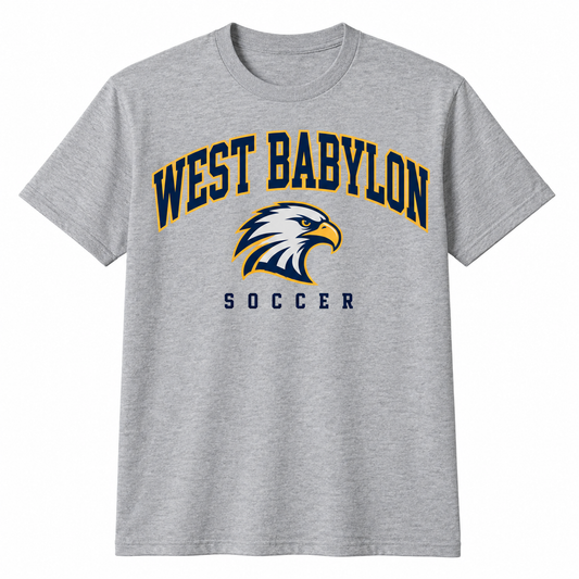 West Babylon Eagles Soccer Heritage Varsity Eagle Mascot T-Shirt in Heather Gray