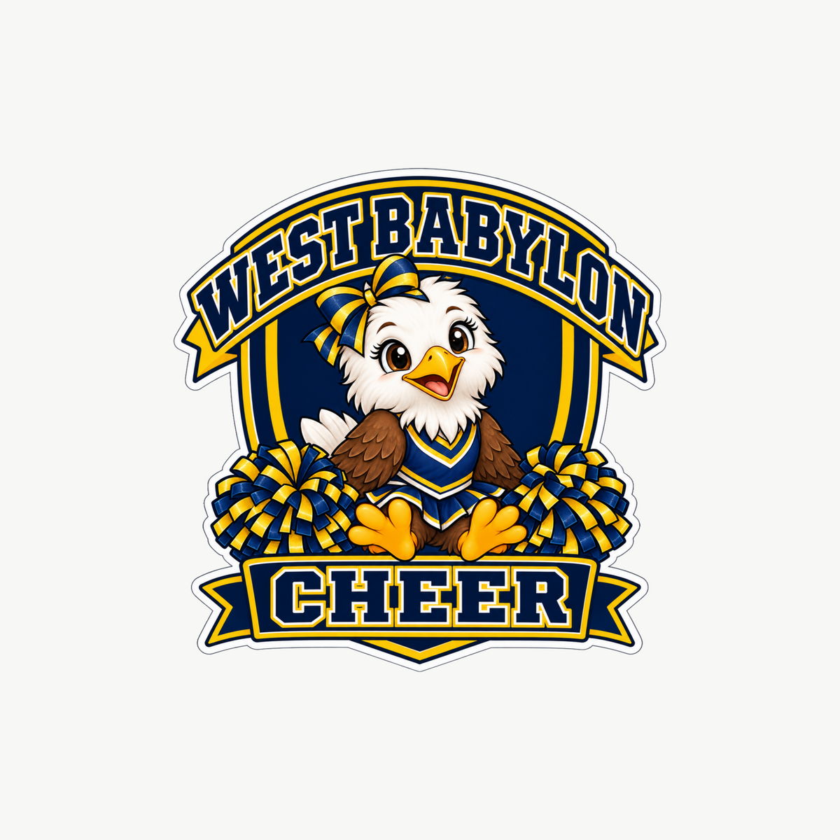 West Babylon Cheer Little Eagles crest sticker in navy and gold