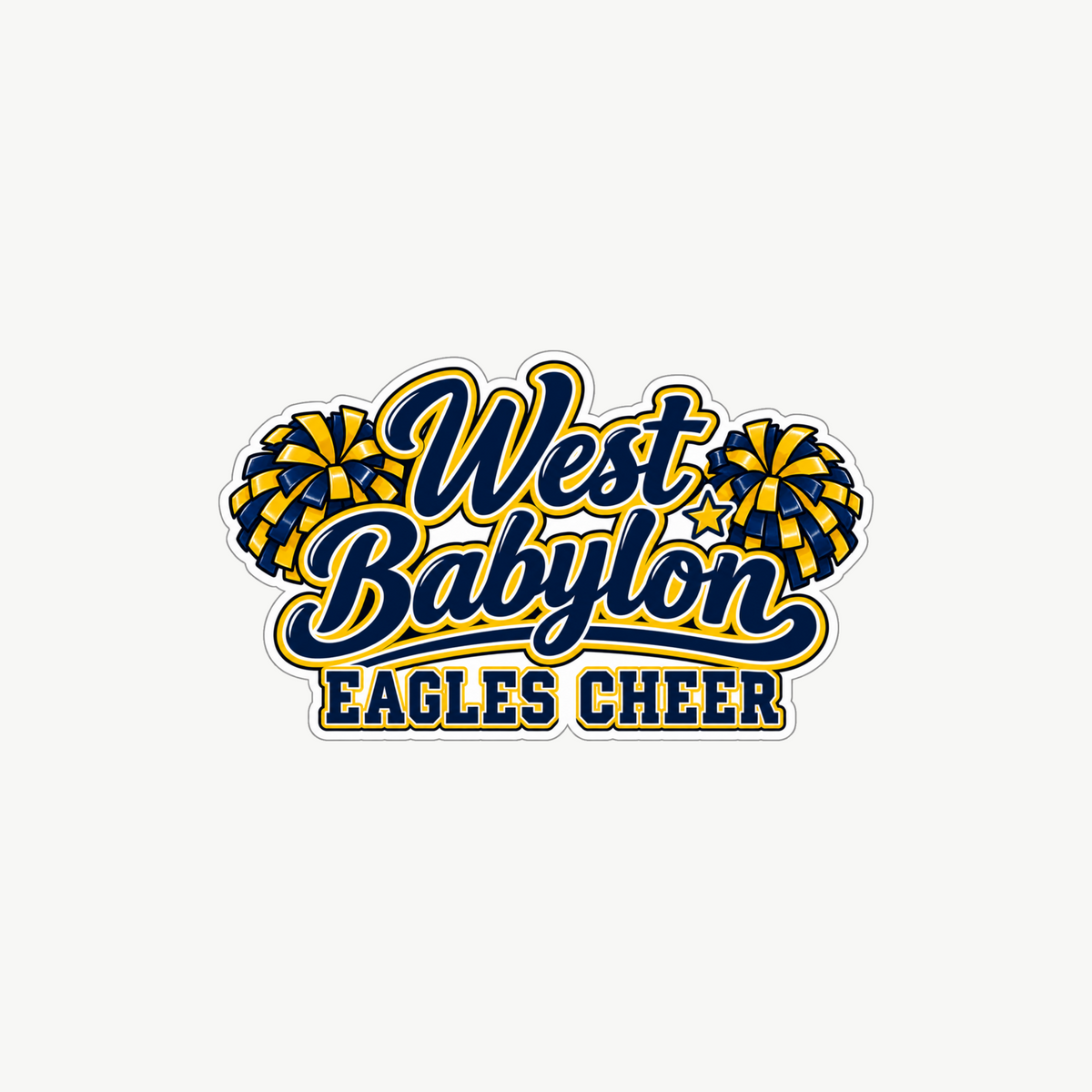 West Babylon Eagles Cheer script sticker in navy and gold