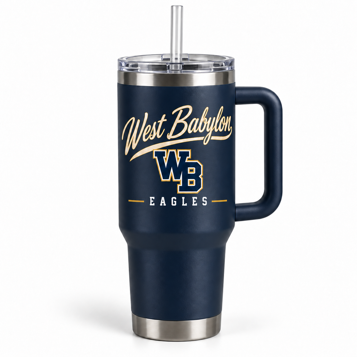 West Babylon Eagles navy 40 oz handled tumbler