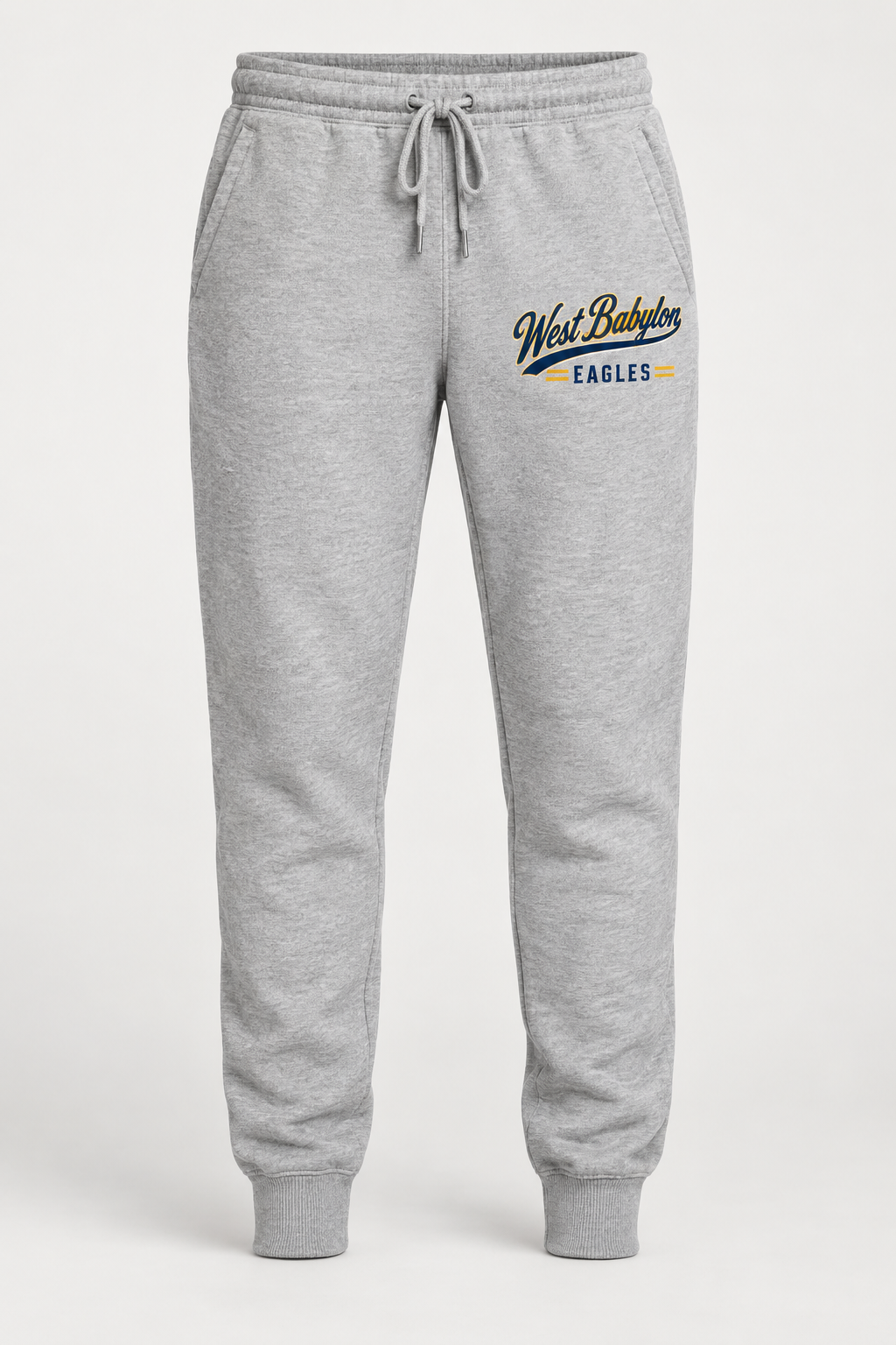 West Babylon Eagles Heritage Script Joggers in Heather Gray — front view