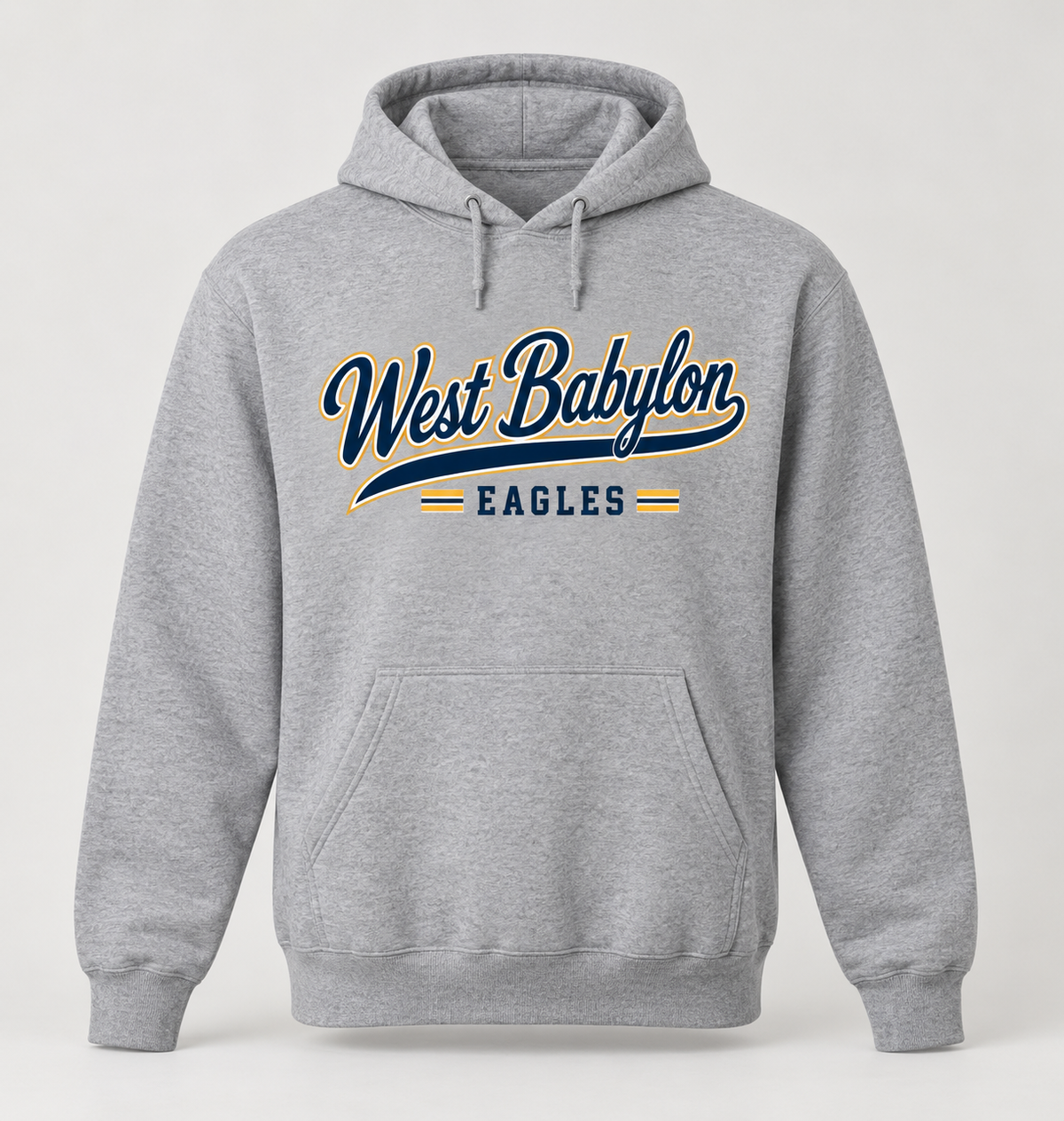 West Babylon Eagles Heritage Script Pullover Hoodie in Heather Gray — front view