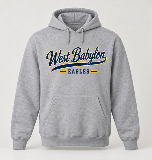 West Babylon Eagles Heritage Script Pullover Hoodie in Heather Gray — front view