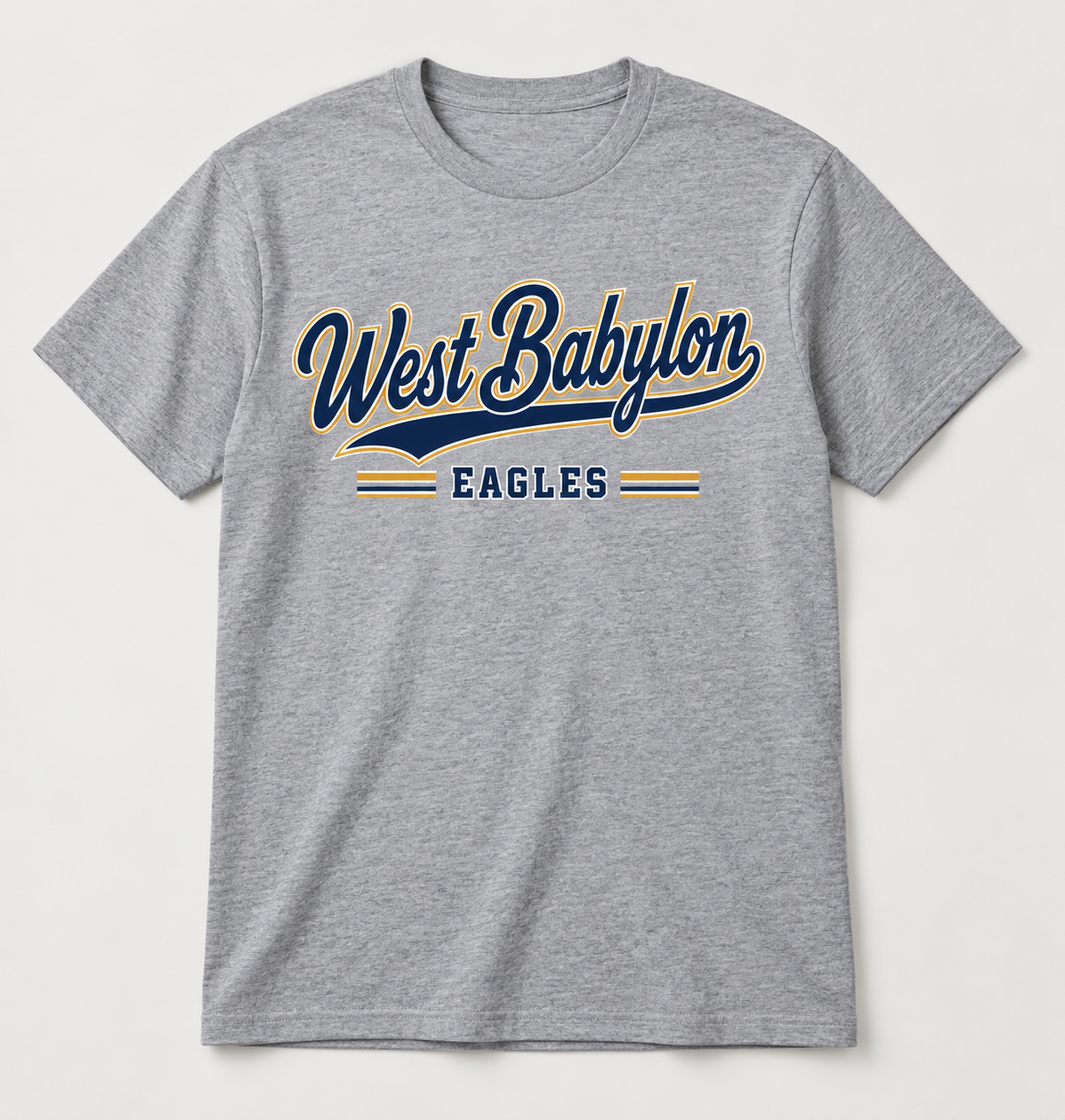 West Babylon Eagles Heritage Script Tee in Heather Gray — front view