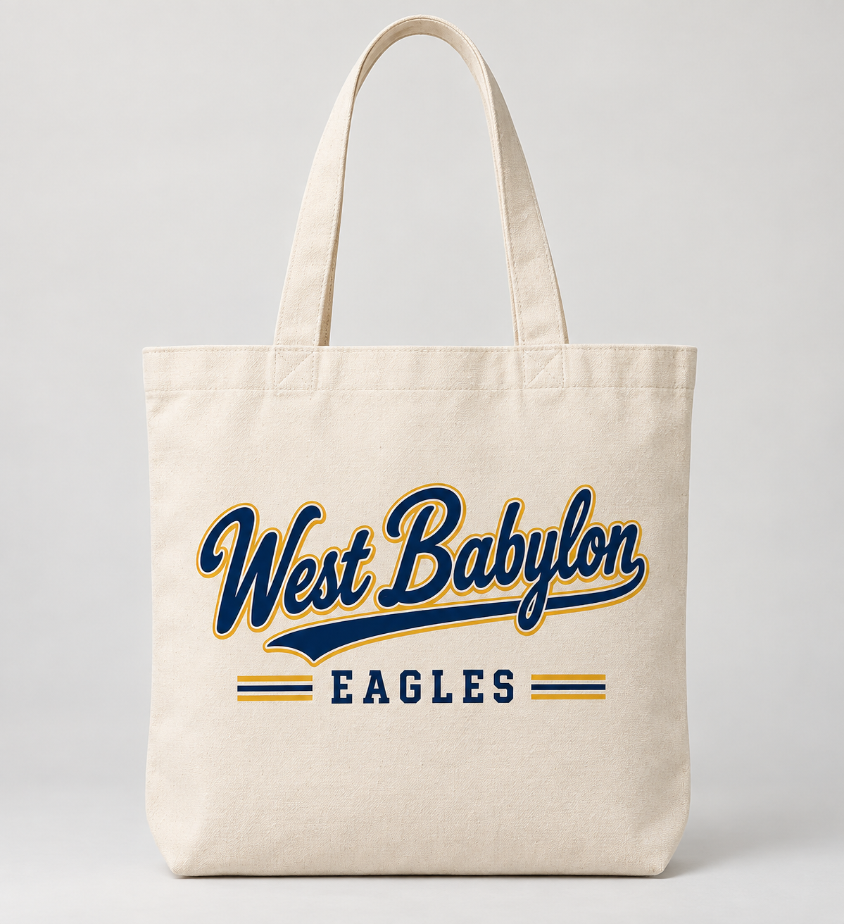 West Babylon Eagles Heritage Script Tote Bag in Natural — front view