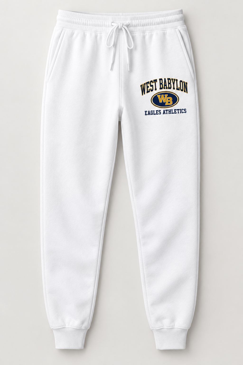 West Babylon Eagles Stadium Crest Joggers in White — front view