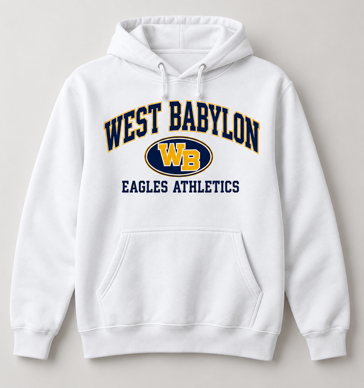 West Babylon Eagles Stadium Crest Pullover Hoodie in White — front view