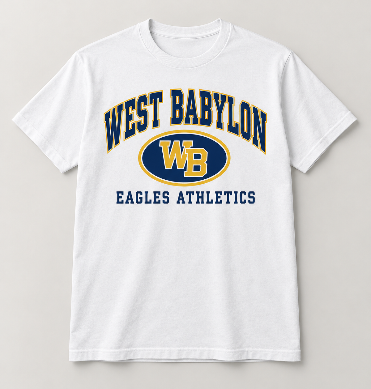 West Babylon Eagles Stadium Crest Tee in White — front view