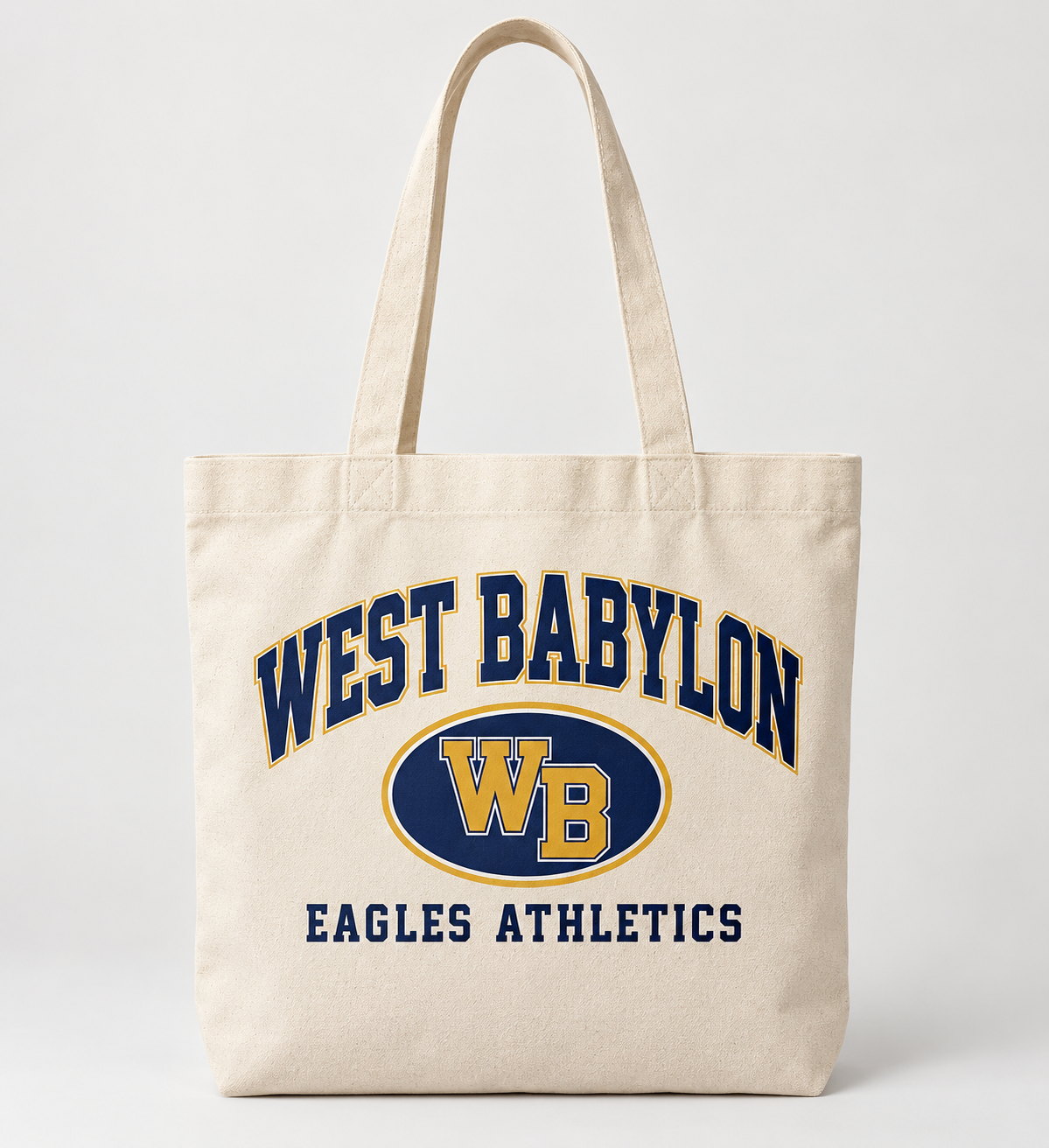 West Babylon Eagles Stadium Crest Tote Bag in Natural — front view