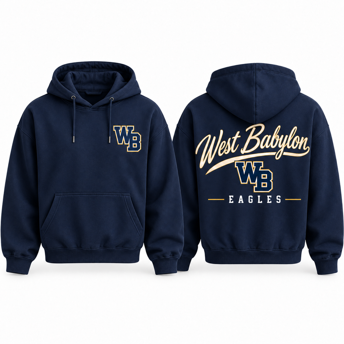 West Babylon Eagles navy unisex hoodie front and back