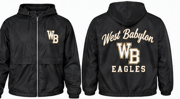 West Babylon Eagles black unisex windbreaker front and back