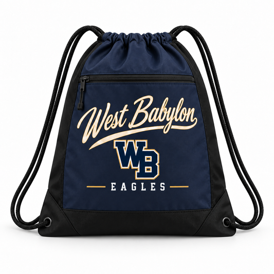 West Babylon Eagles navy black zip drawstring bag