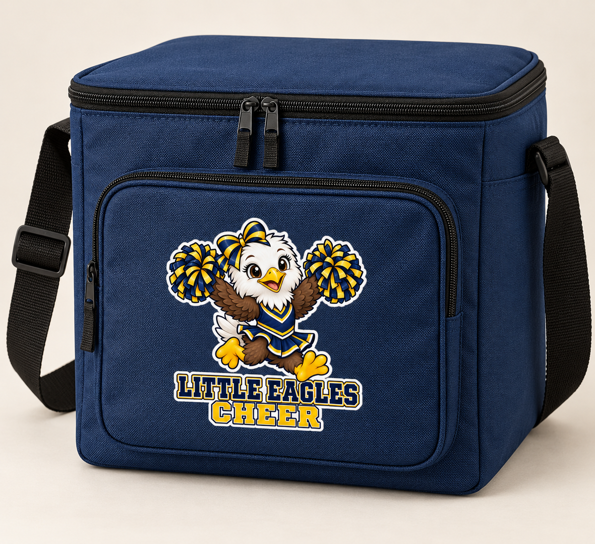 Navy West Babylon Little Eagles Cheer 12-can cooler with high-V eagle mascot