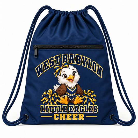 West Babylon Little Eagles Cheer navy zip-pocket drawstring backpack