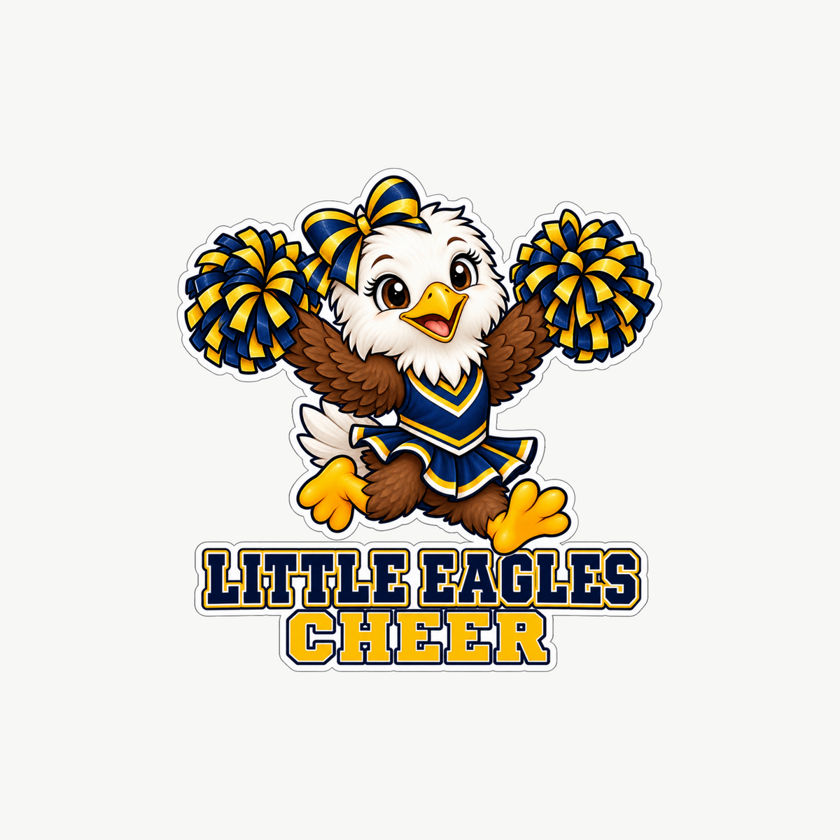 Little Eagles Cheer high-V mascot sticker in navy and gold