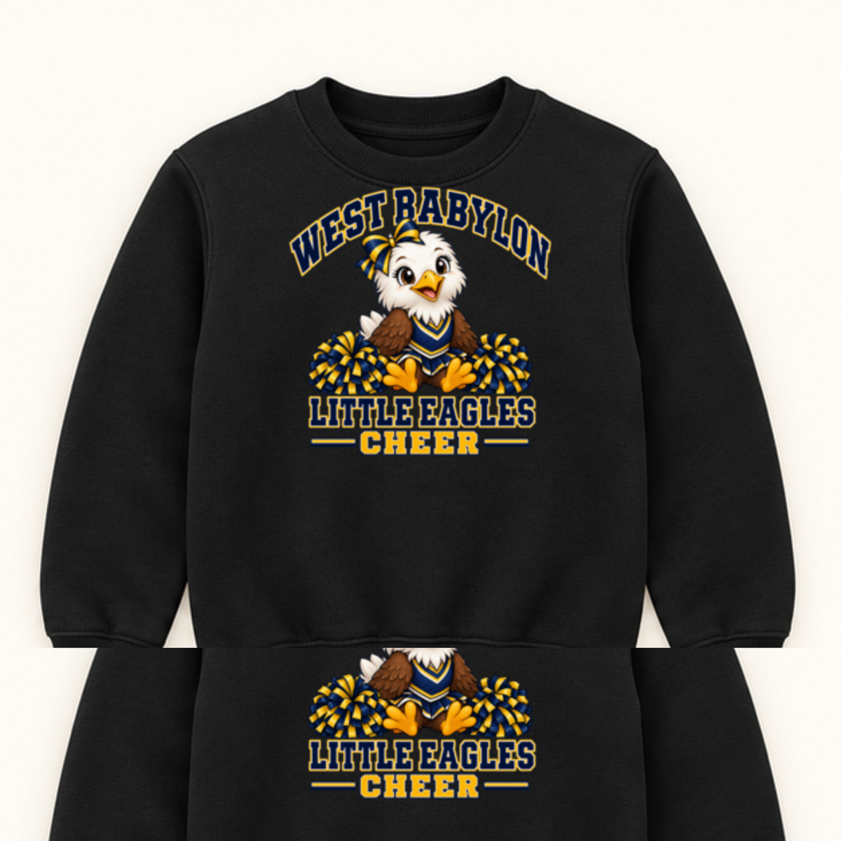 West Babylon Little Eagles youth crewneck in Black, front view