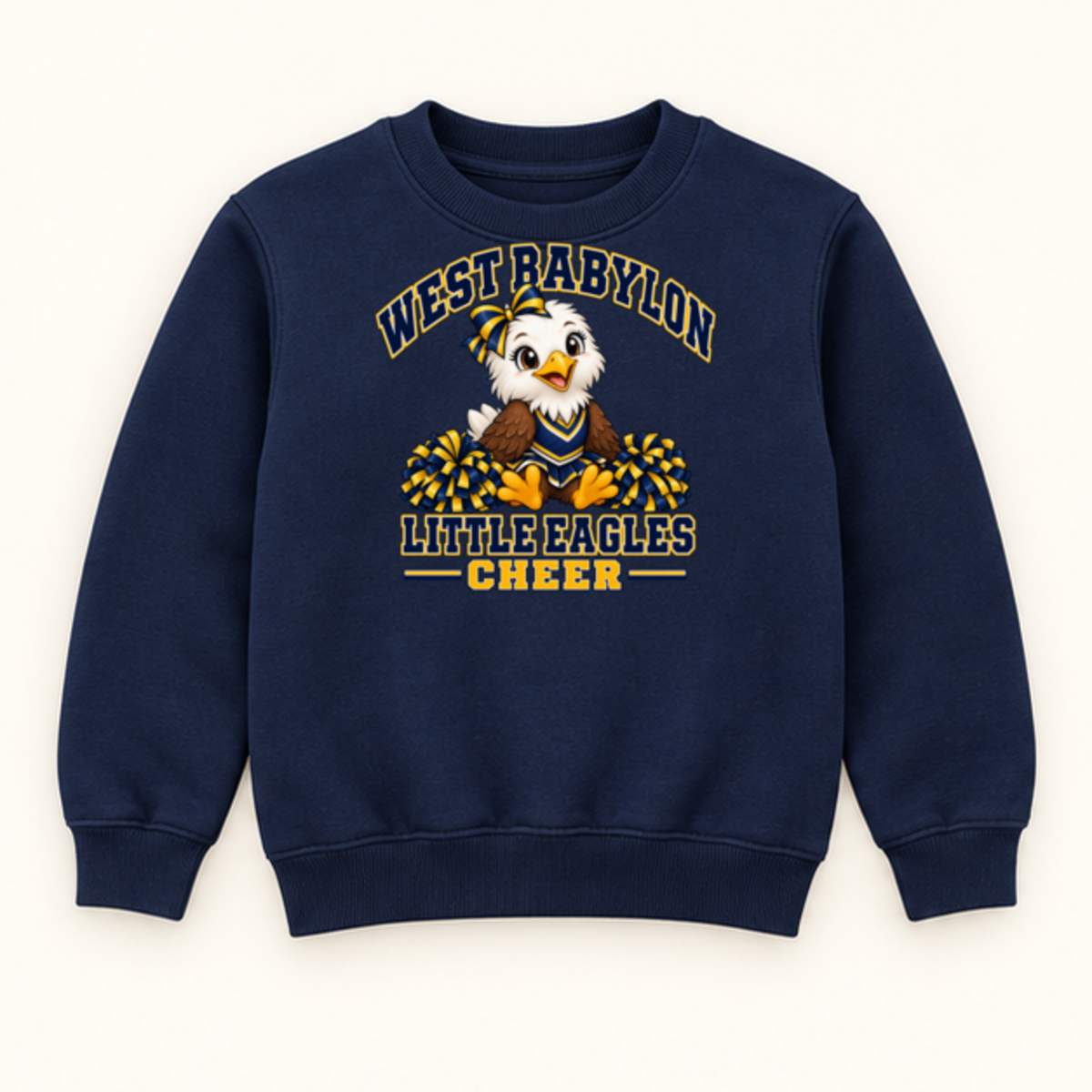 West Babylon Little Eagles youth crewneck in Navy, front view